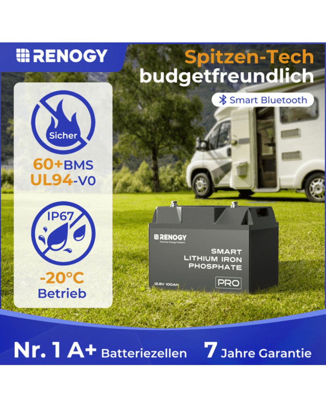 Lithium Batterie 100Ah 12V mit Selbsterwärmung und Bluetooth Smart
