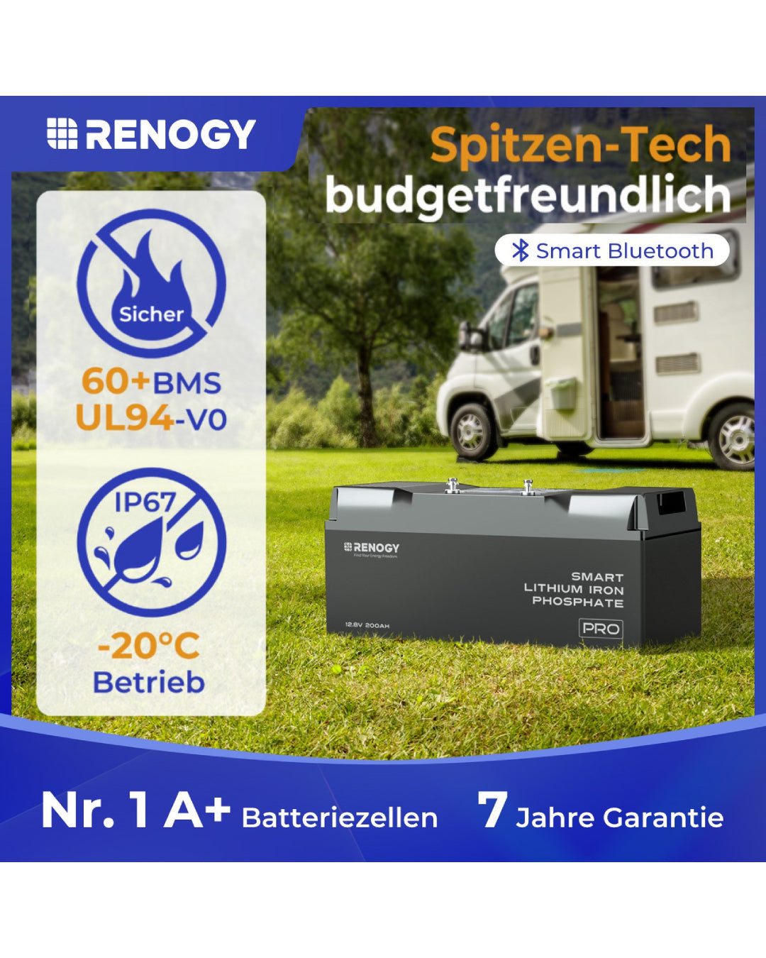 Lithium Batterie 200Ah 12V mit Selbsterwärmung und Bluetooth Smart